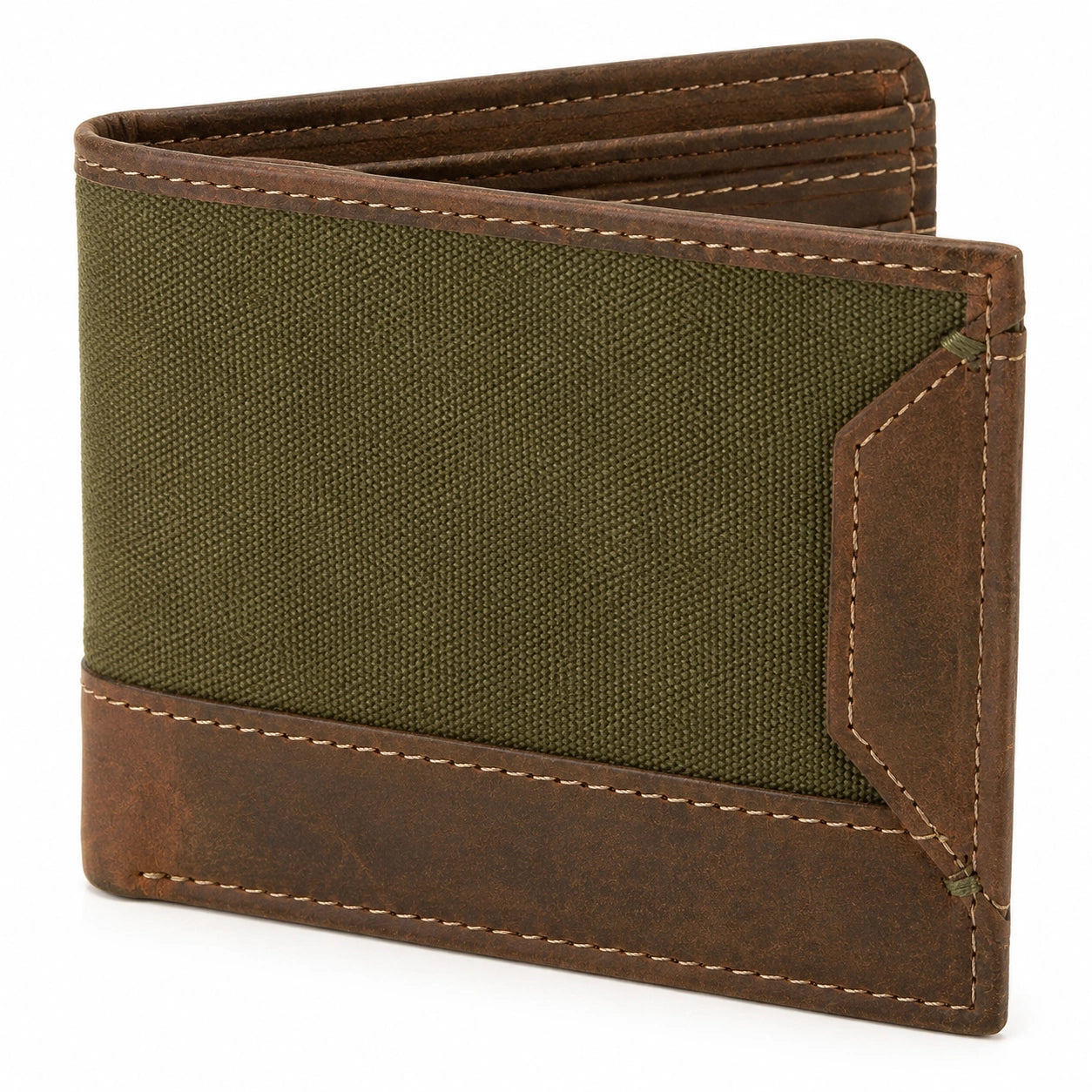 Geldbörse 11 x 9 x 2 cm aus Textil und Kunstleder in Olivgrün Braun im Vintage-Stil