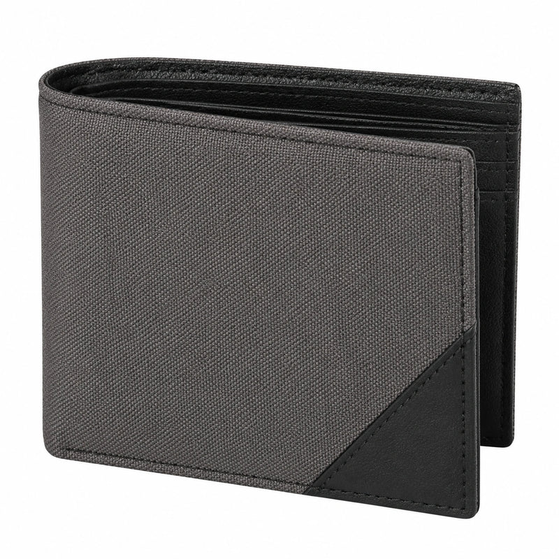 Geldbörse 12 × 9.5 × 2 cm aus Textil und Kunstleder in Grau Schwarz - zweifach faltbar