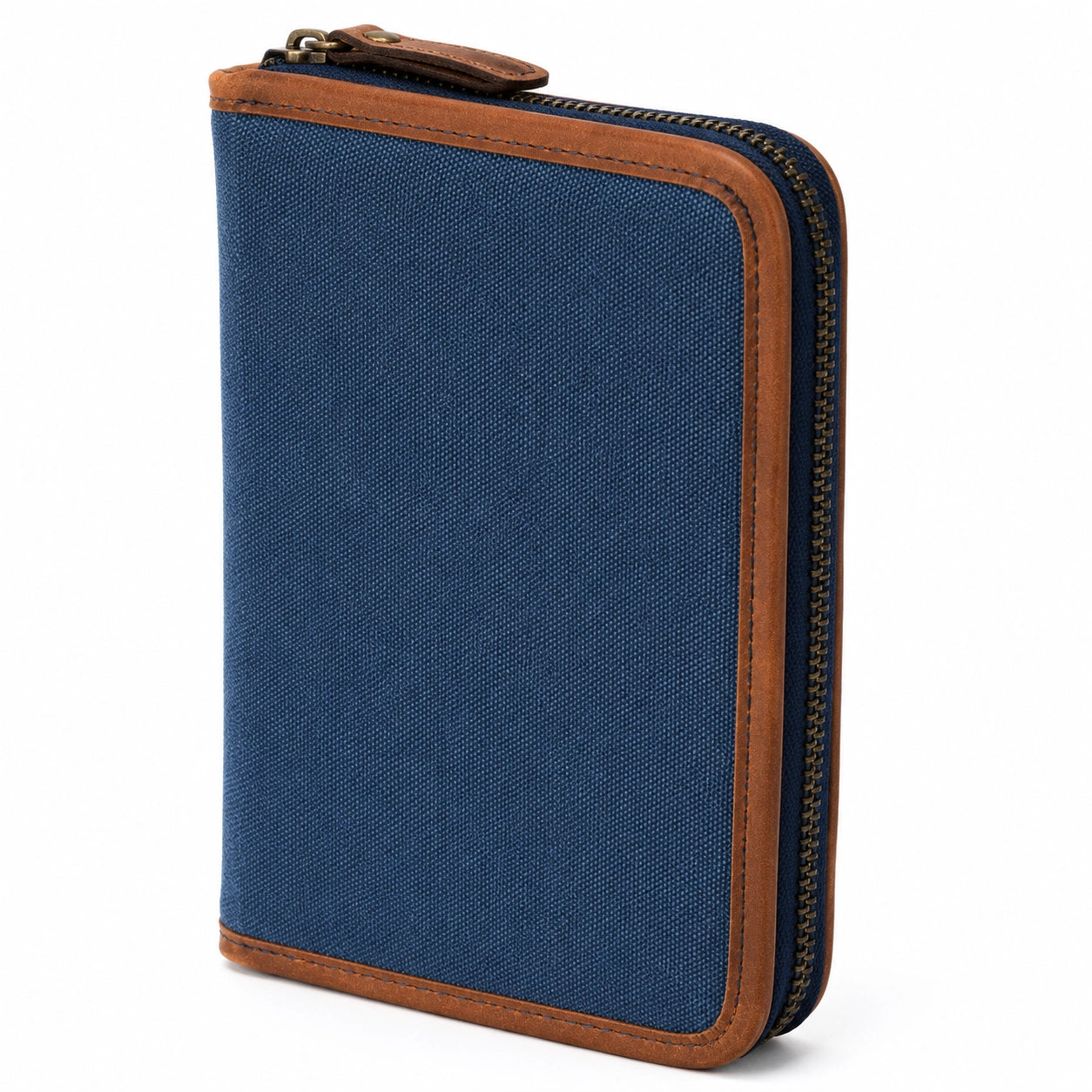 Geldbörse 12 x 2 x 10 cm aus Textilgewebe Blau Braun mit Reißverschluss im Vintage-Stil