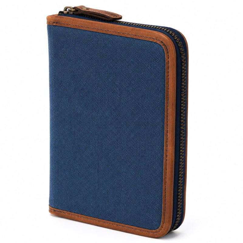 Geldbörse 12 x 2 x 10 cm aus Textilgewebe Blau Braun mit Reißverschluss im Vintage-Stil