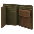 Geldbörse 12 x 9.5 x 2 cm aus Textil und Kunstleder olivbraun mit Kartenfächern und Münzfach