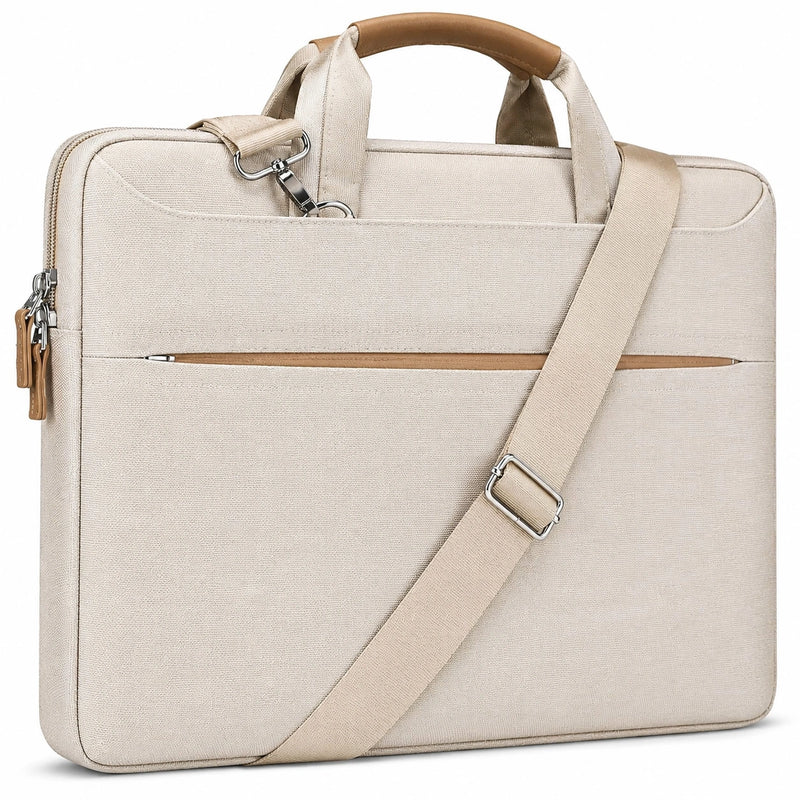 Laptoptasche 40 × 6 × 30 cm aus Textilgewebe Beige Braun mit Schultergurt
