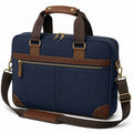 Laptoptasche 40 cm Textilgewebe Navyblau Braun für Arbeit mit Schultergurt
