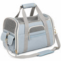 Haustier-Transporttasche 45 x 28 x 30 cm aus Textilgewebe in Hellblau mit Netzfenstern und Schultergurt